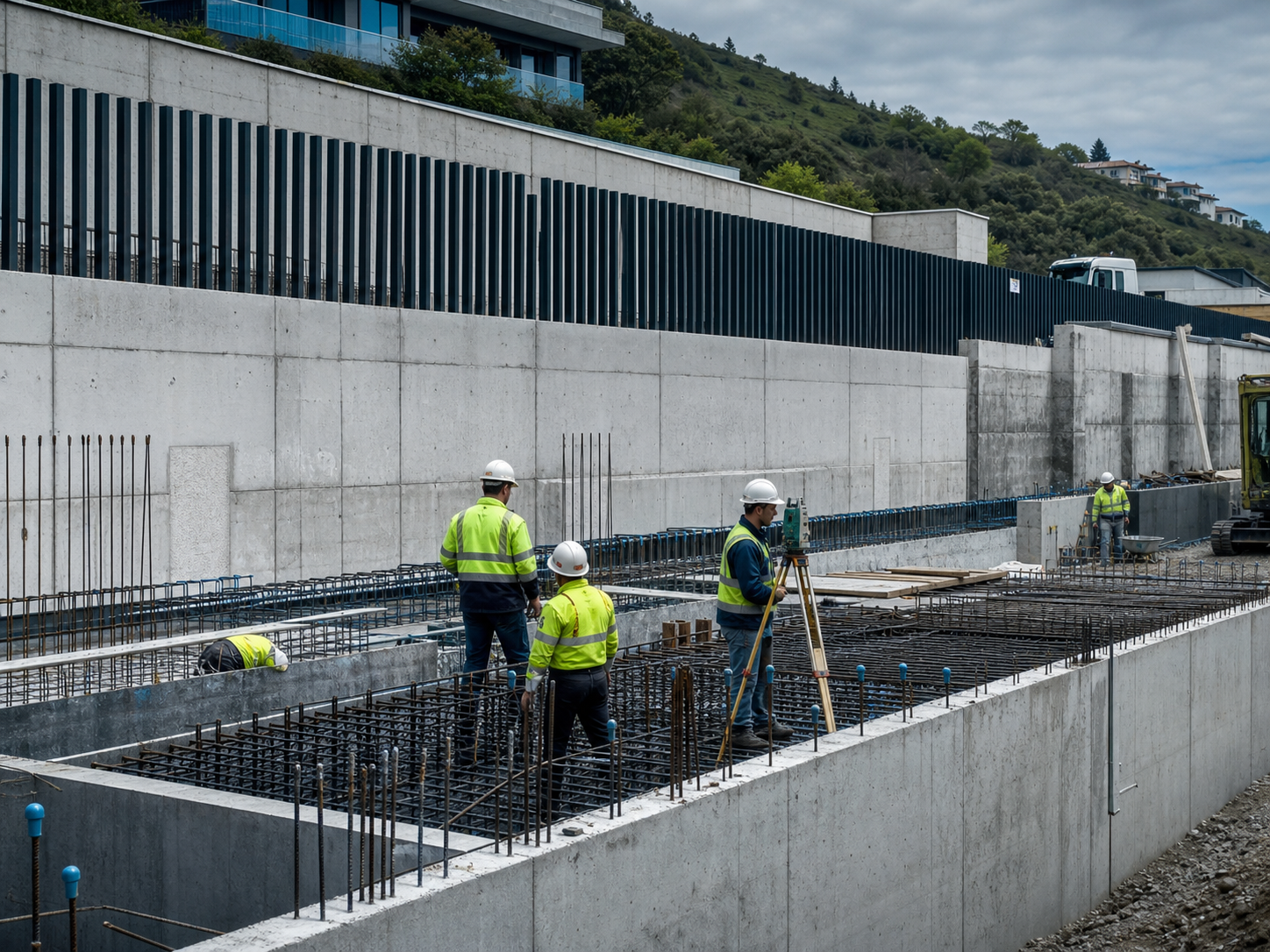 Equipo técnico trabajando en obra civil y estructuras de hormigón