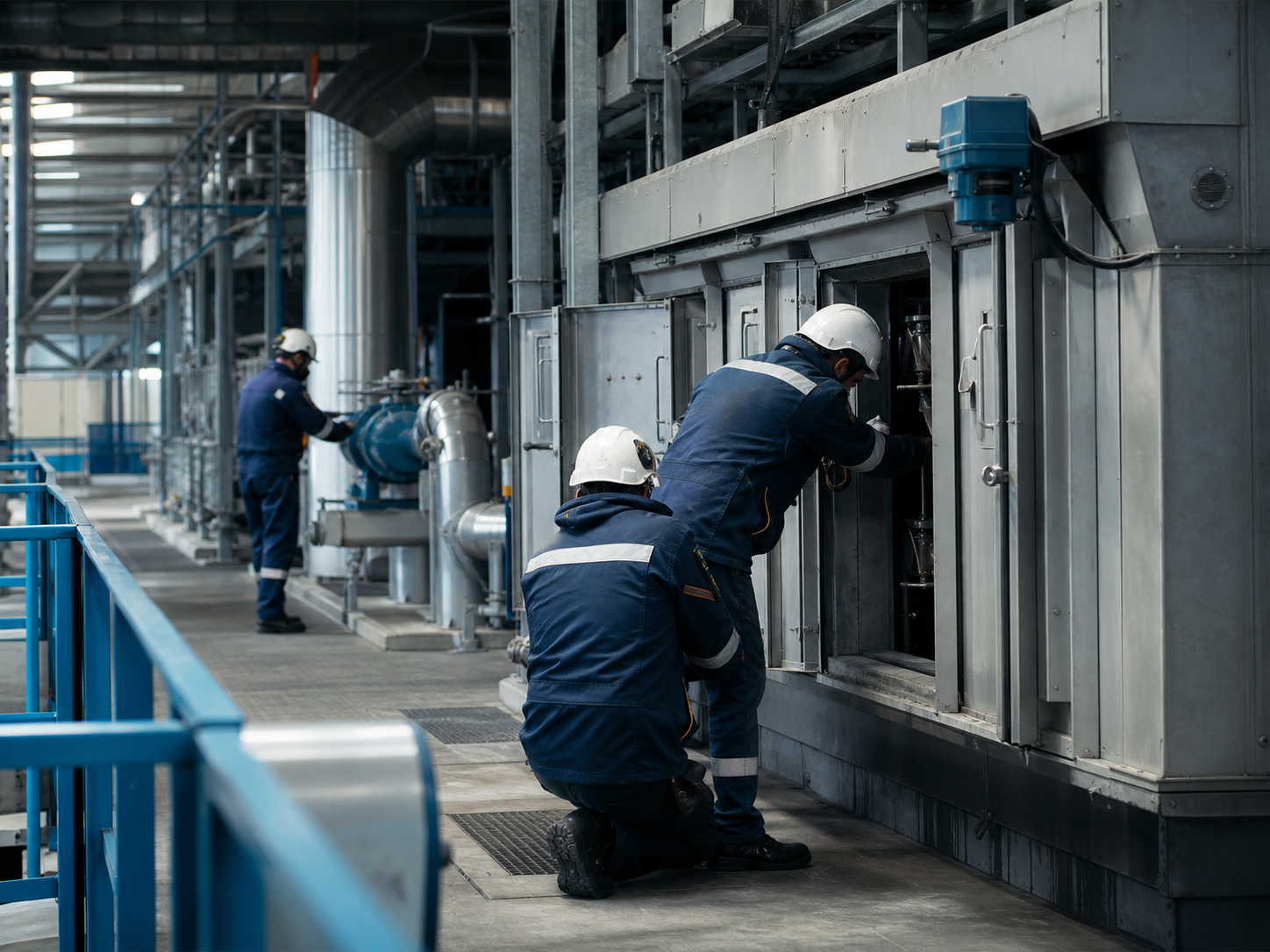 Equipo realizando mantenimiento industrial en instalaciones técnicas